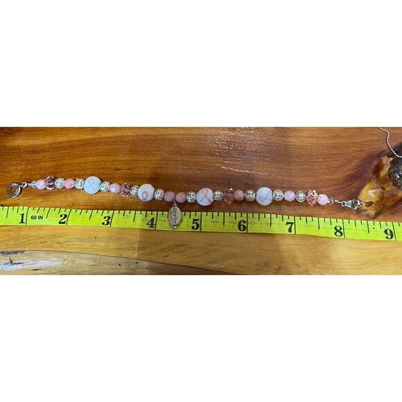 Teng Yue Pink Ribbon Breast Cancer Support Beaded Bracelet White Silver Tone - Picture 5 of 8